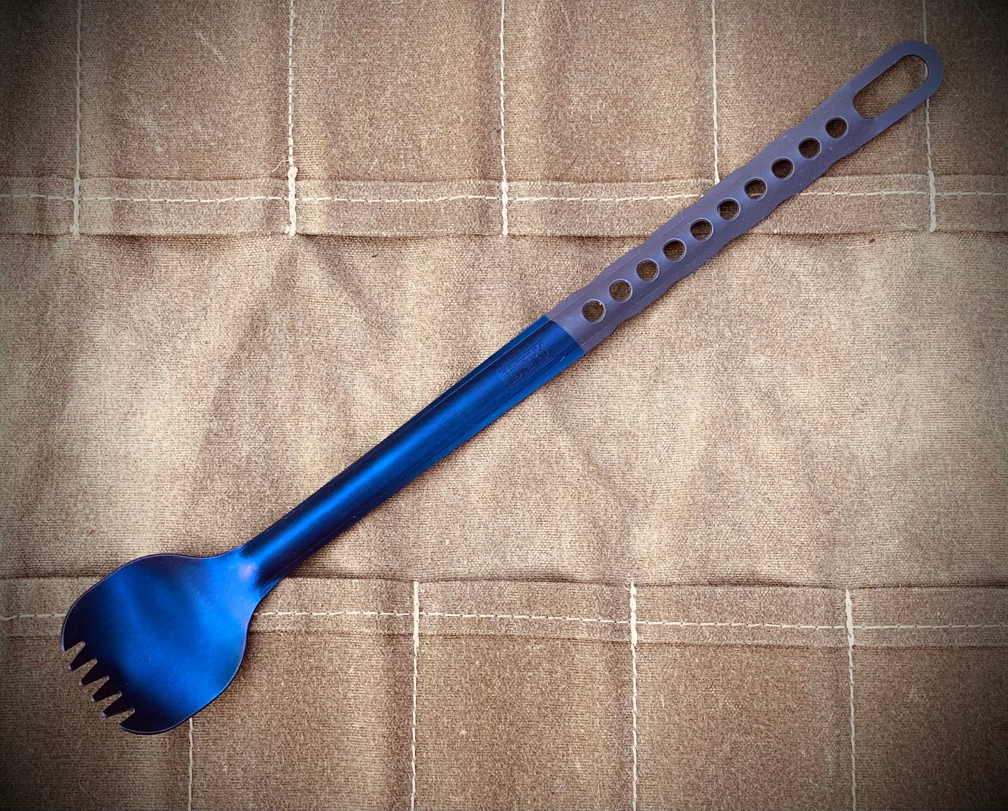 Anodized Blue Mink Long Titanium Spork