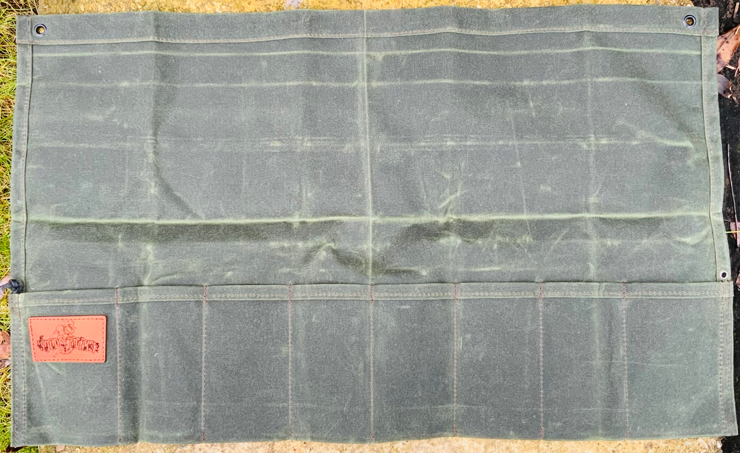 Birch Waxed Canvas Tool Roll shown open