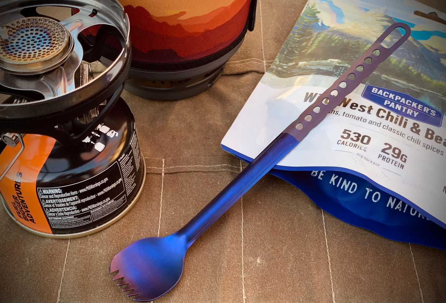 Anodized Blue Mink Long Titanium Spork