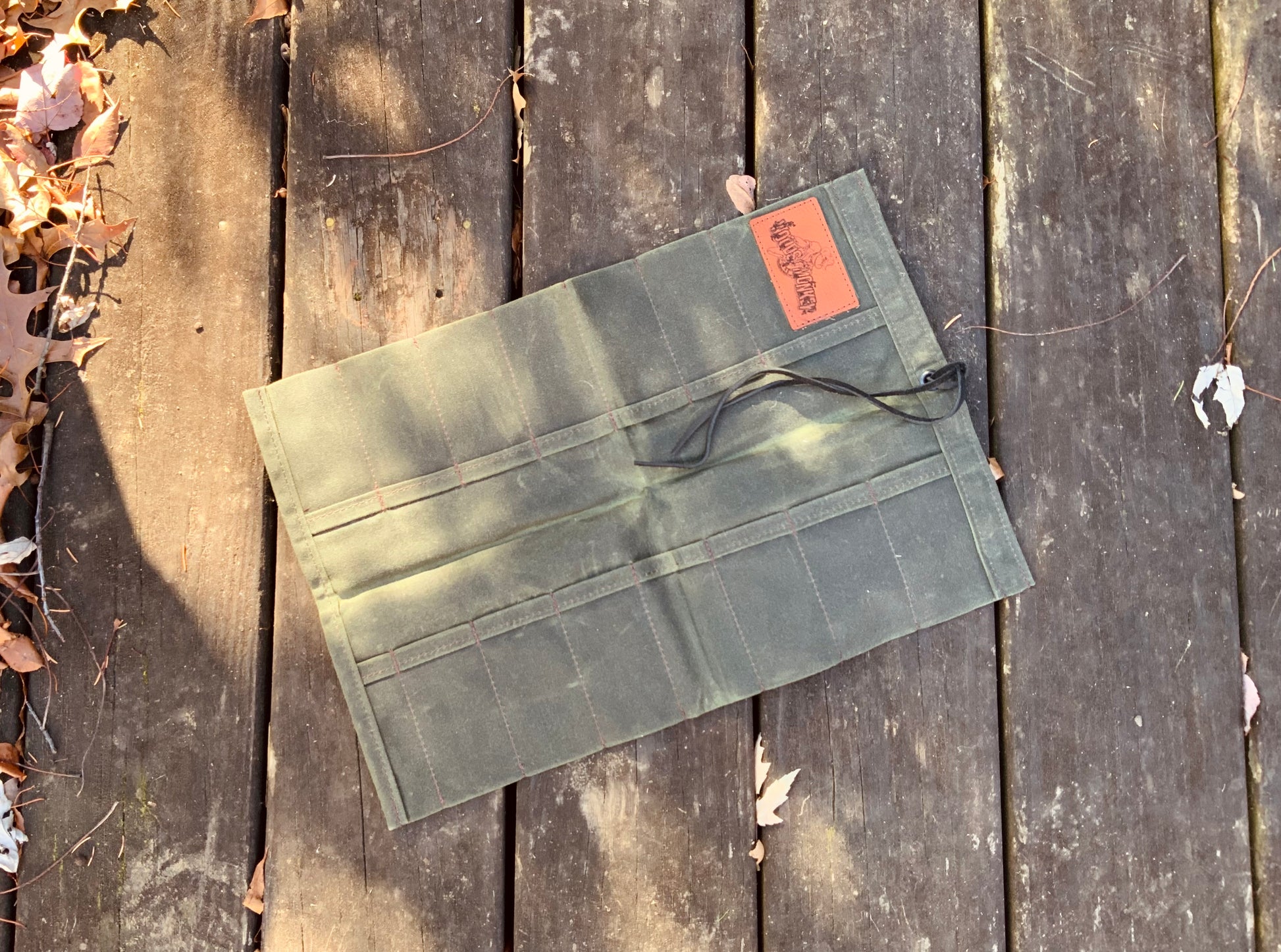 Maple Waxed Canvas 15 Pocket Tool Roll shown in green
