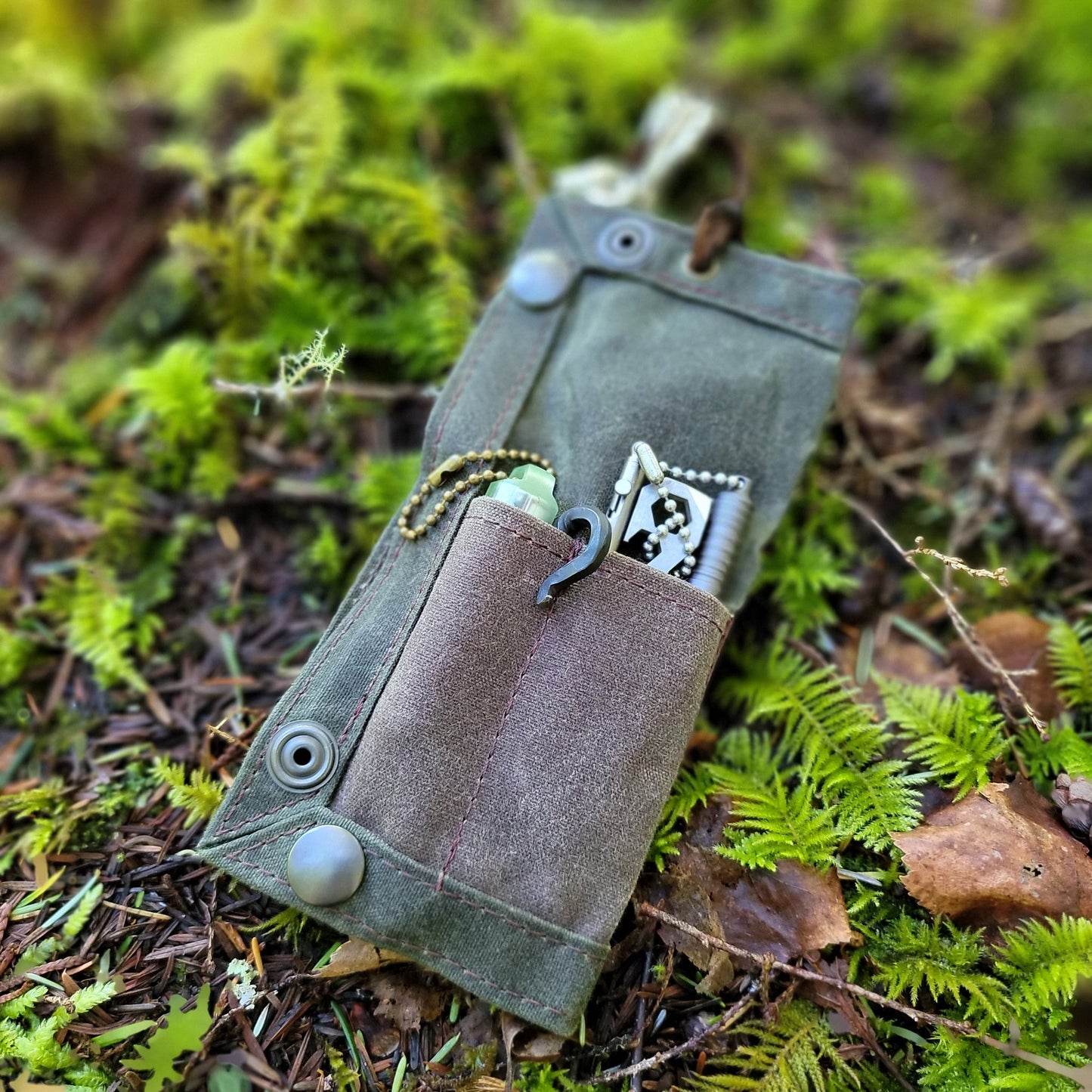 EDC Waxed Canvas Travel Tray shown folded up