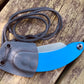 Banana Peel Folder and Custom Neck Sheath Combo shown in blue G10, folding inside of the kydex neck sheath